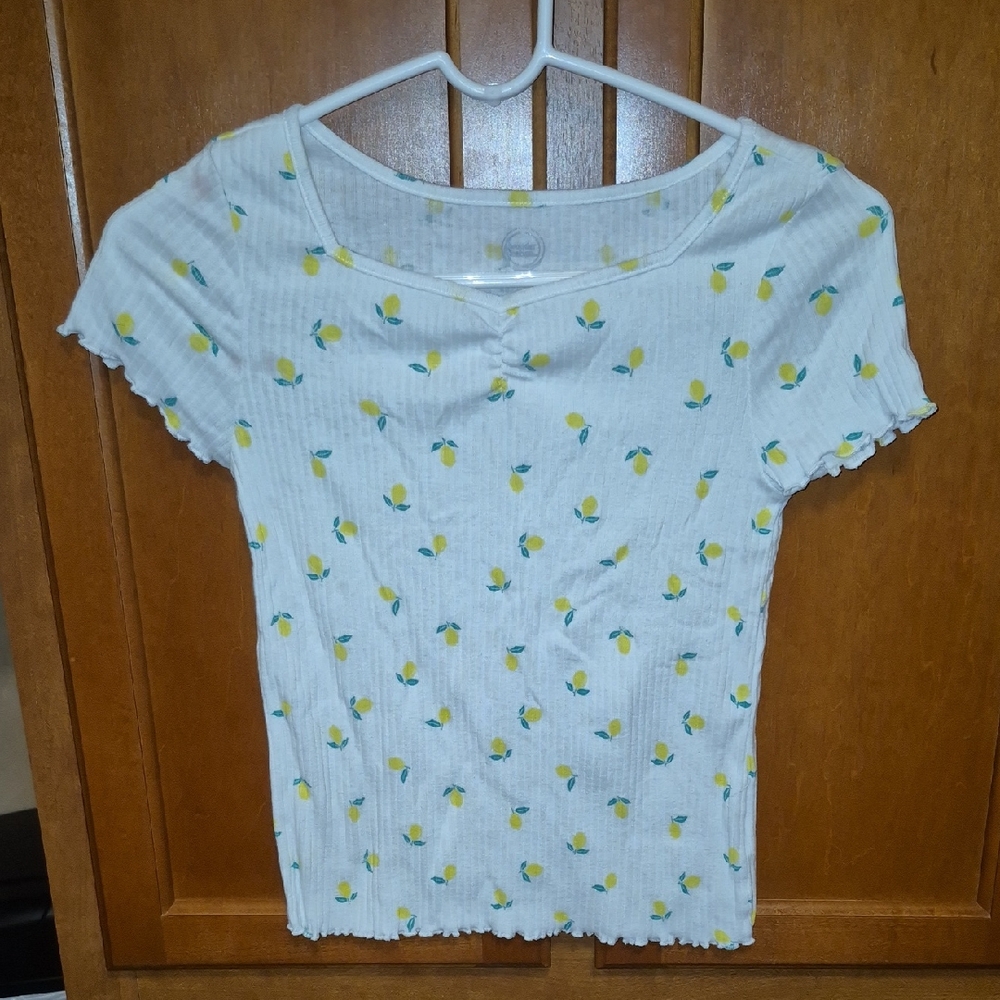 wonder nation White Ribbed Short Sleeve Top with Yellow Lemon Print